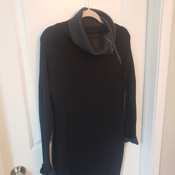 Cynthia Rowley Black and Grey Sweater Dress Cowl Neck with Zipper Size Large - Picture 8 of 9